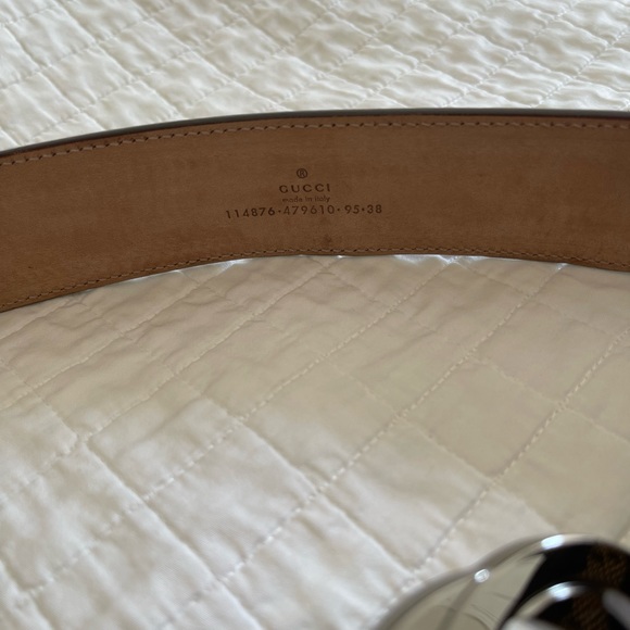 ❌SOLD❌💯Authentic Gucci Canvas Leather Silver Interlocking Buckle belt size 38 - Picture 6 of 15